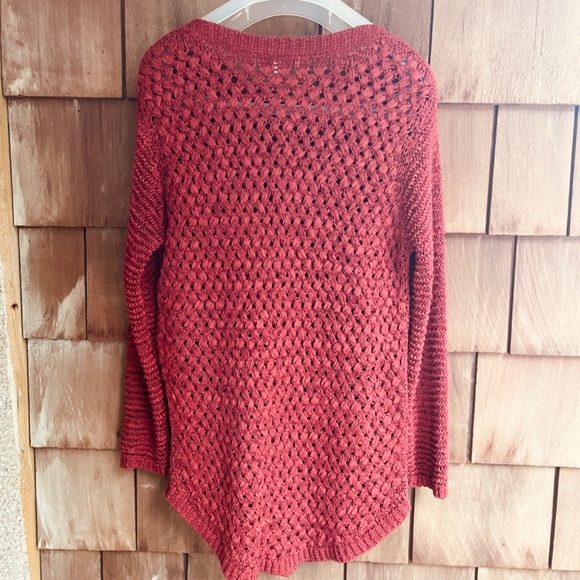 Established 1962 L Openwork Boat Neck Terracotta Sweater Pullover Ribbon Yarn - Picture 9 of 11